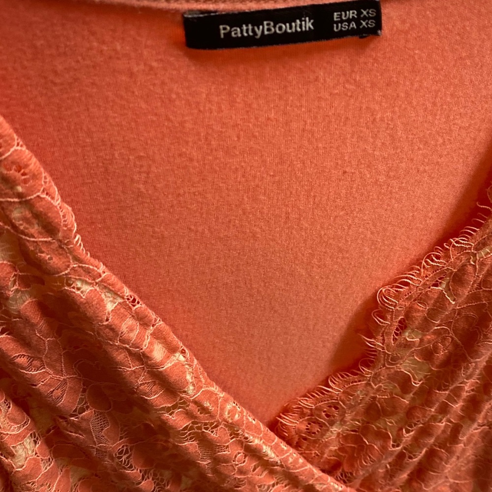 Coral V Neck Floral Lace Blouse - Picture 5 of 9